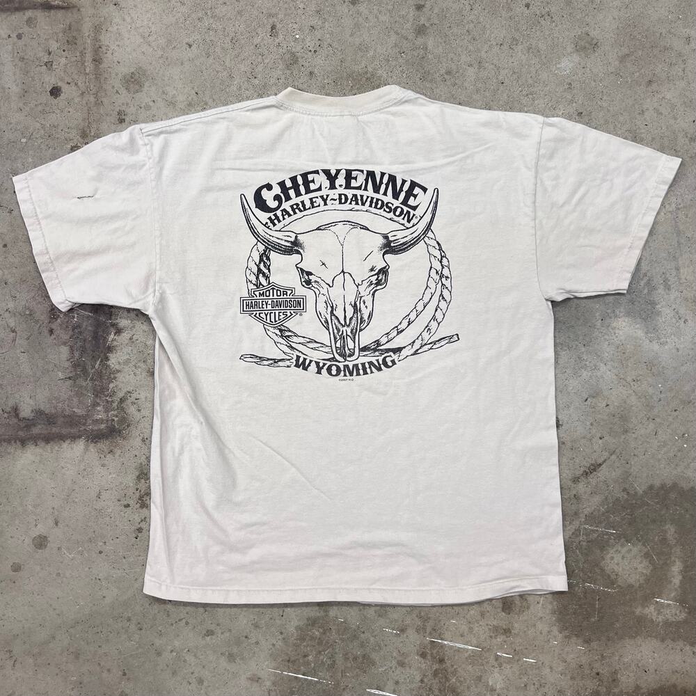 Vintage Harley Davidson Cheyenne Wyoming Bull Skull Western T Shirt 2000s XL - Picture 2 of 11